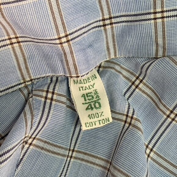Borrelli Napoli Men's Blue Plaid Long Sleeve Button Down Shirt Size 15 1/2 - Picture 14 of 16